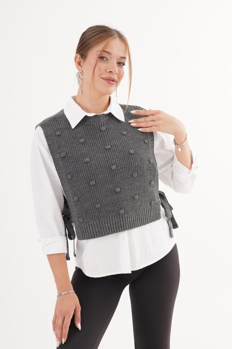 Grey Crop Tie Closure Vest