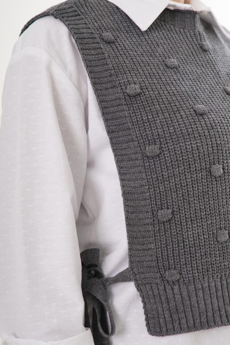 Grey Crop Tie Closure Vest