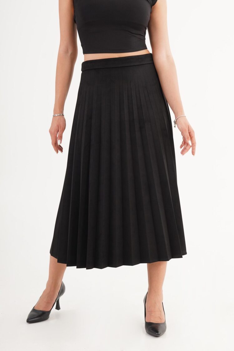 Pleated Midi Skirt With Mid Waist Design