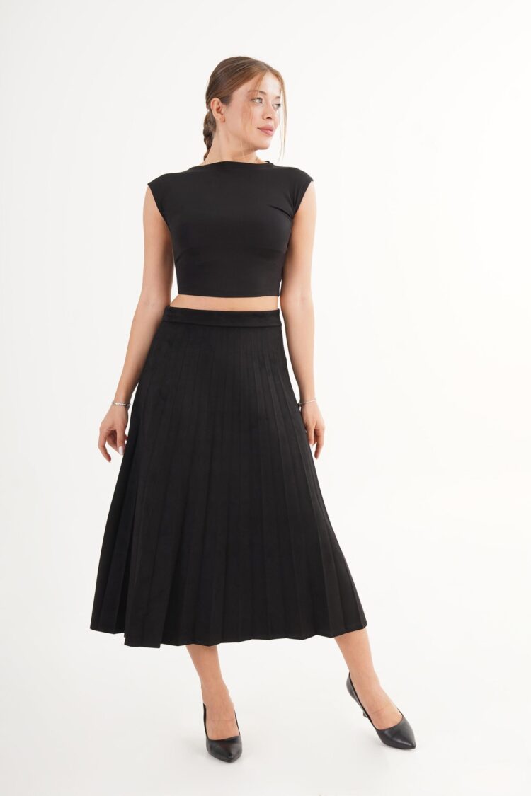 Pleated Midi Skirt With Mid Waist Design