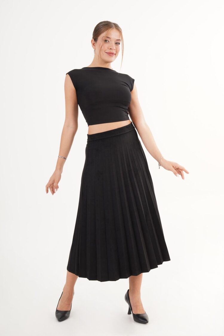 Pleated Midi Skirt With Mid Waist Design - Brand: Lustrin - Women & Kids, Baby Clothes Wholesale - Globality Store