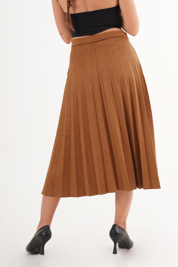 Brown Elegant Pleated Midi Skirt
