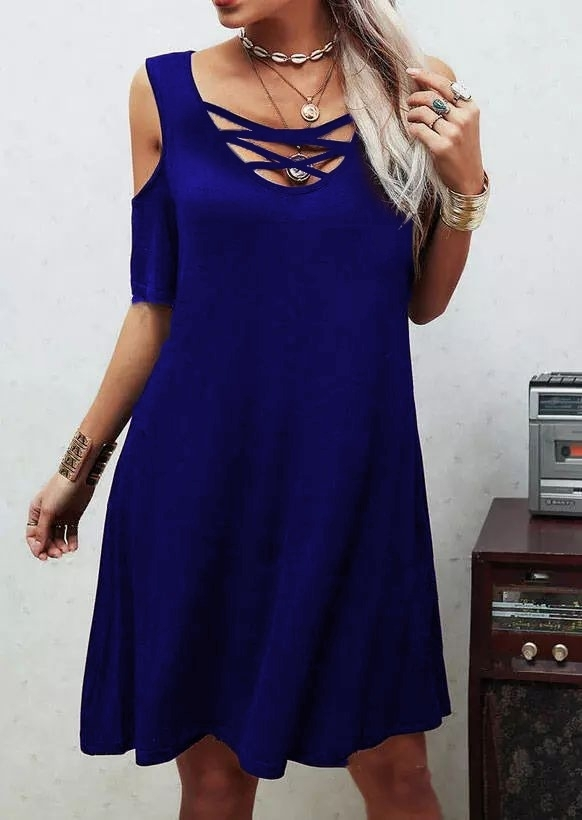 Navy Blue A-Line Dress With V-Neck And Half Sleeves - Brand: Janes - Women & Kids, Baby Clothes Wholesale - Globality Store