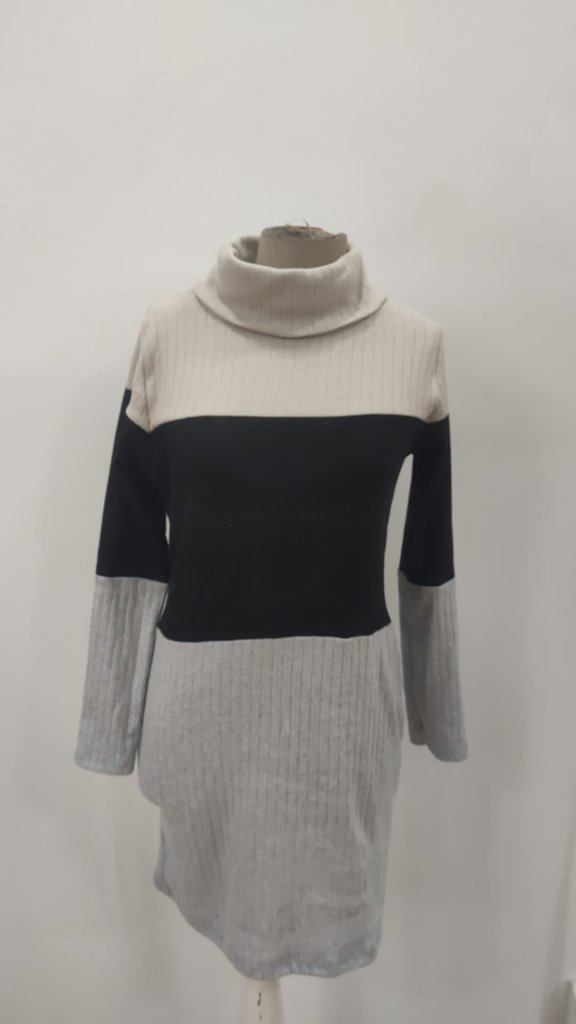 Black Mini Sweater Dress With Turtle Neck