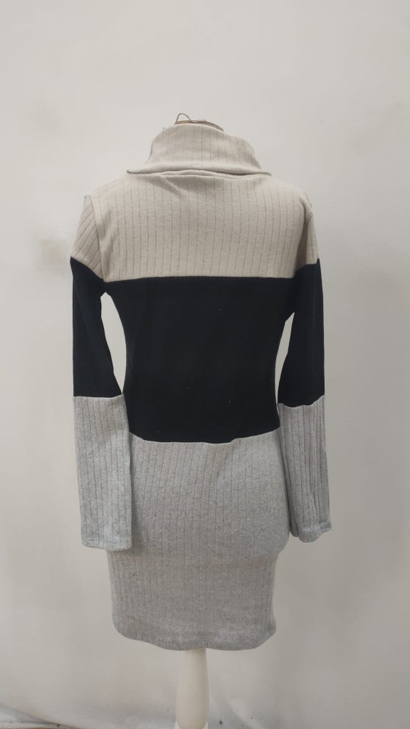 Black Mini Sweater Dress With Turtle Neck
