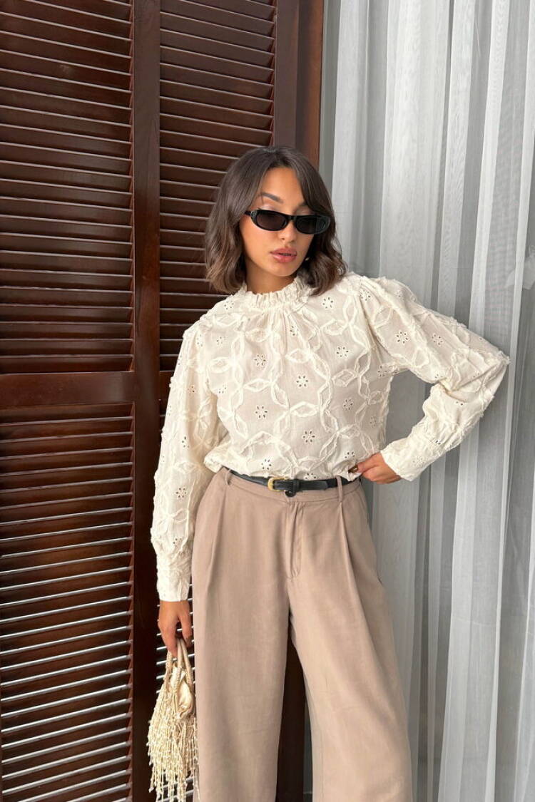 Beige Floral Elegant Blouse