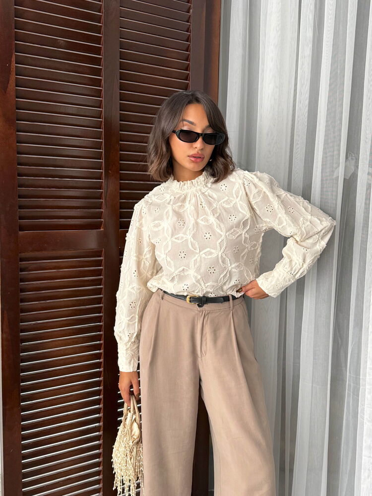 Beige Floral Elegant Blouse