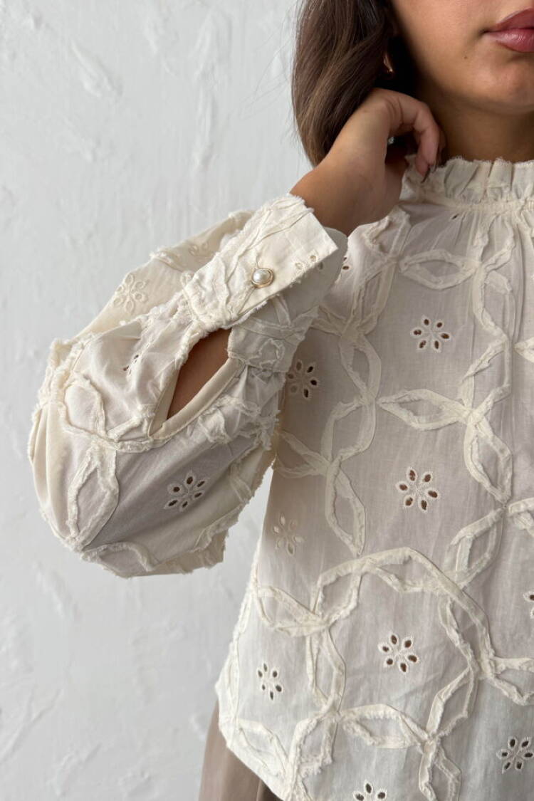 Beige Floral Elegant Blouse