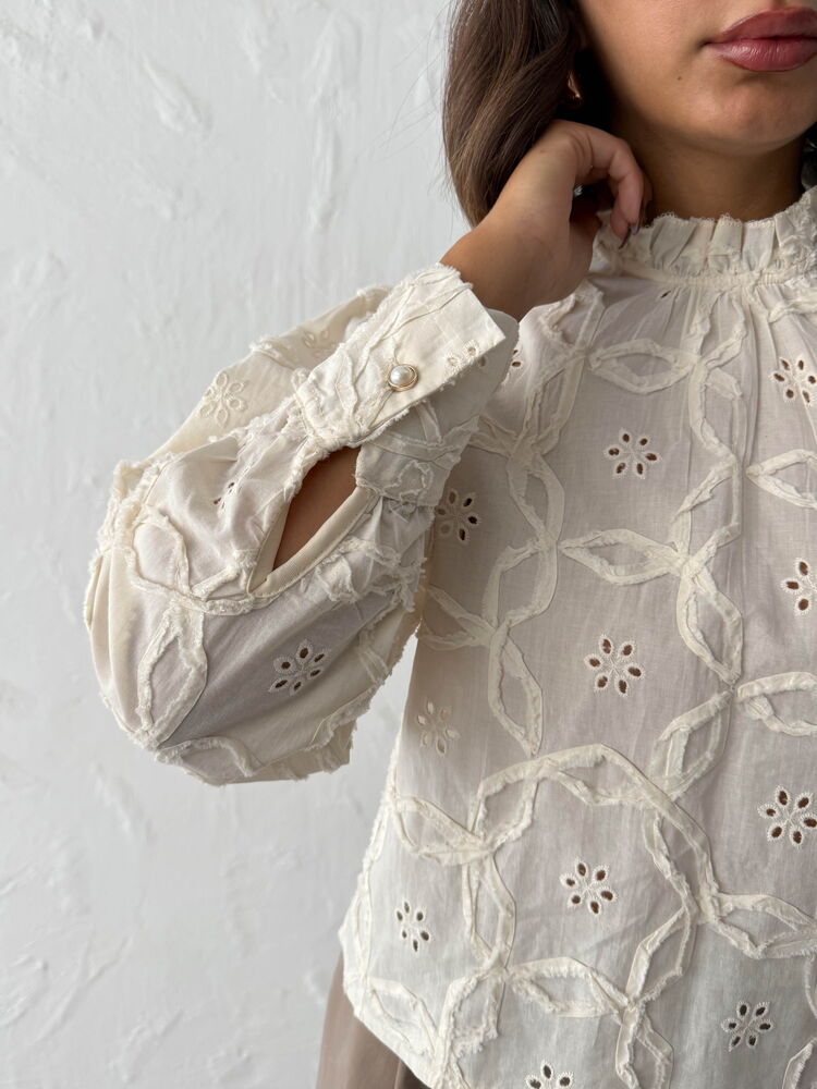 Beige Floral Elegant Blouse
