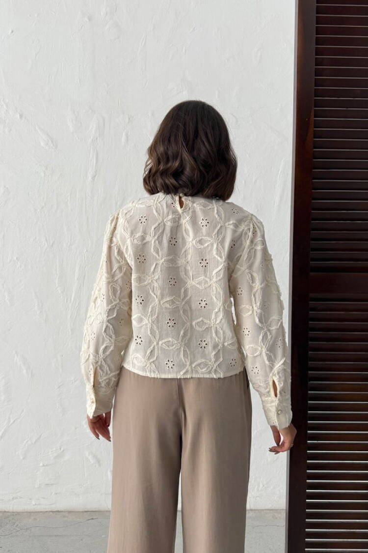 Beige Floral Elegant Blouse