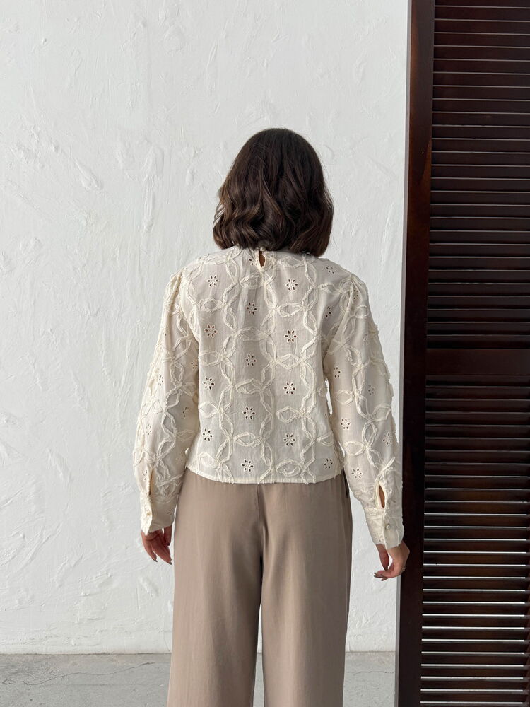 Beige Floral Elegant Blouse