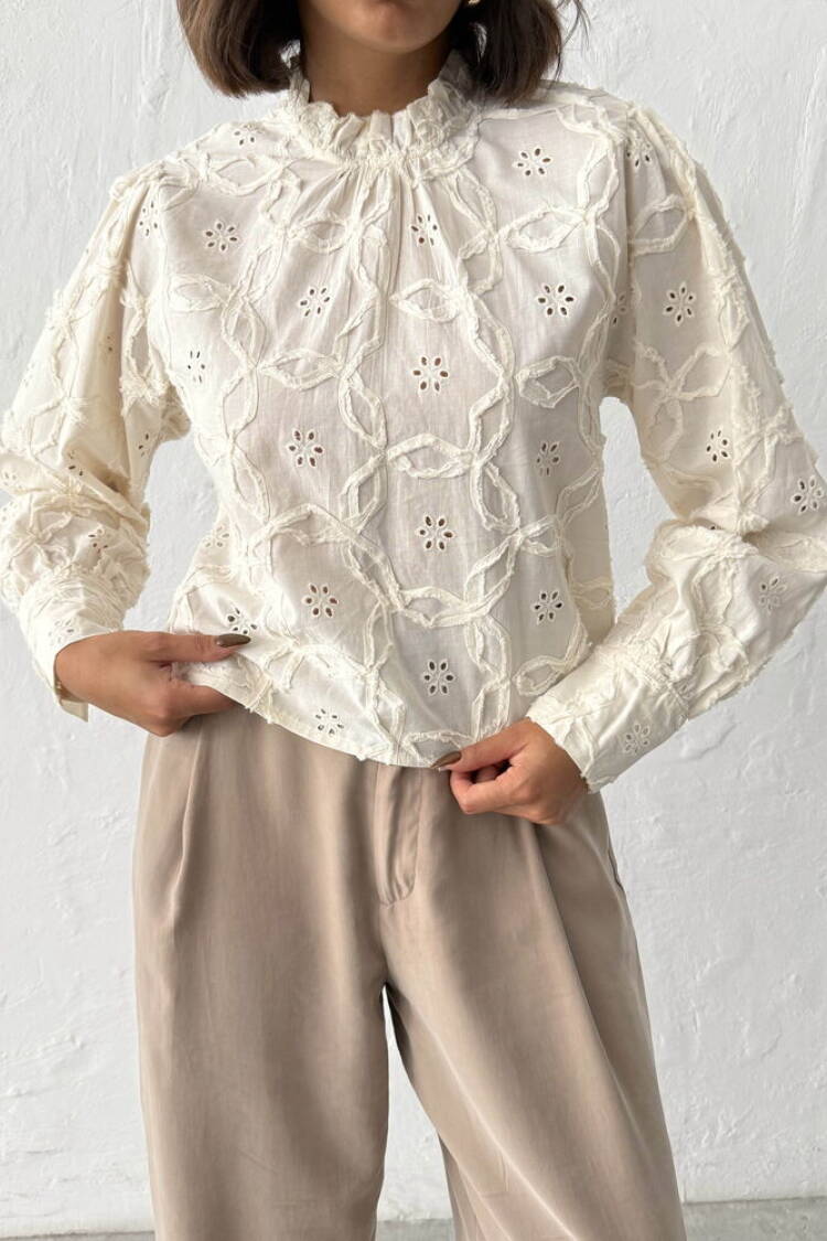 Beige Floral Elegant Blouse