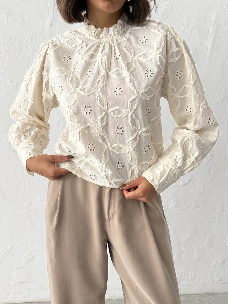 Beige Floral Elegant Blouse