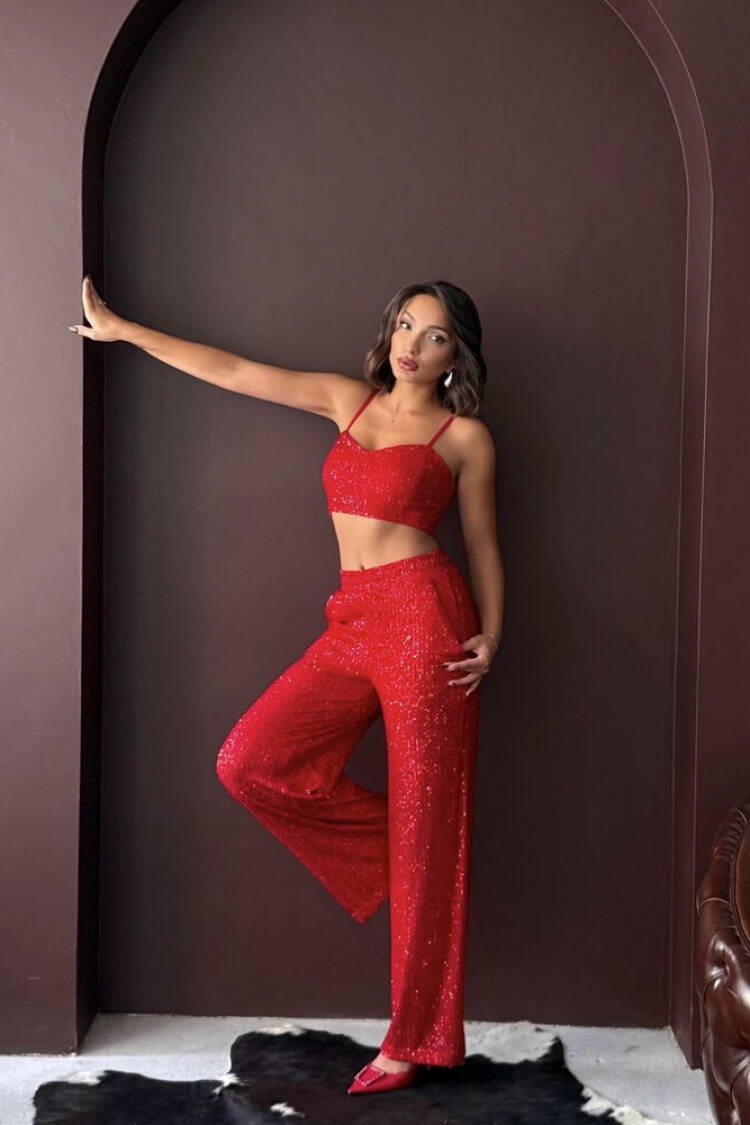Sequined Palazzo Pants High Waist Wide Leg