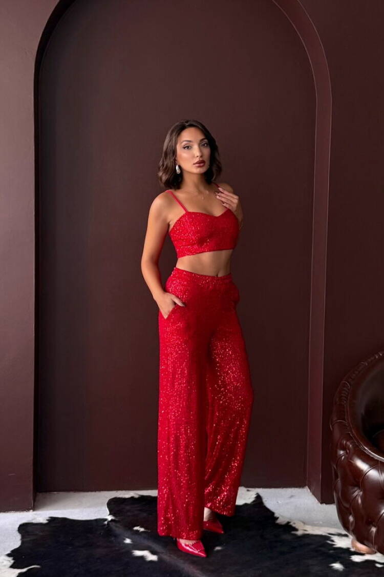 Sequined Palazzo Pants High Waist Wide Leg