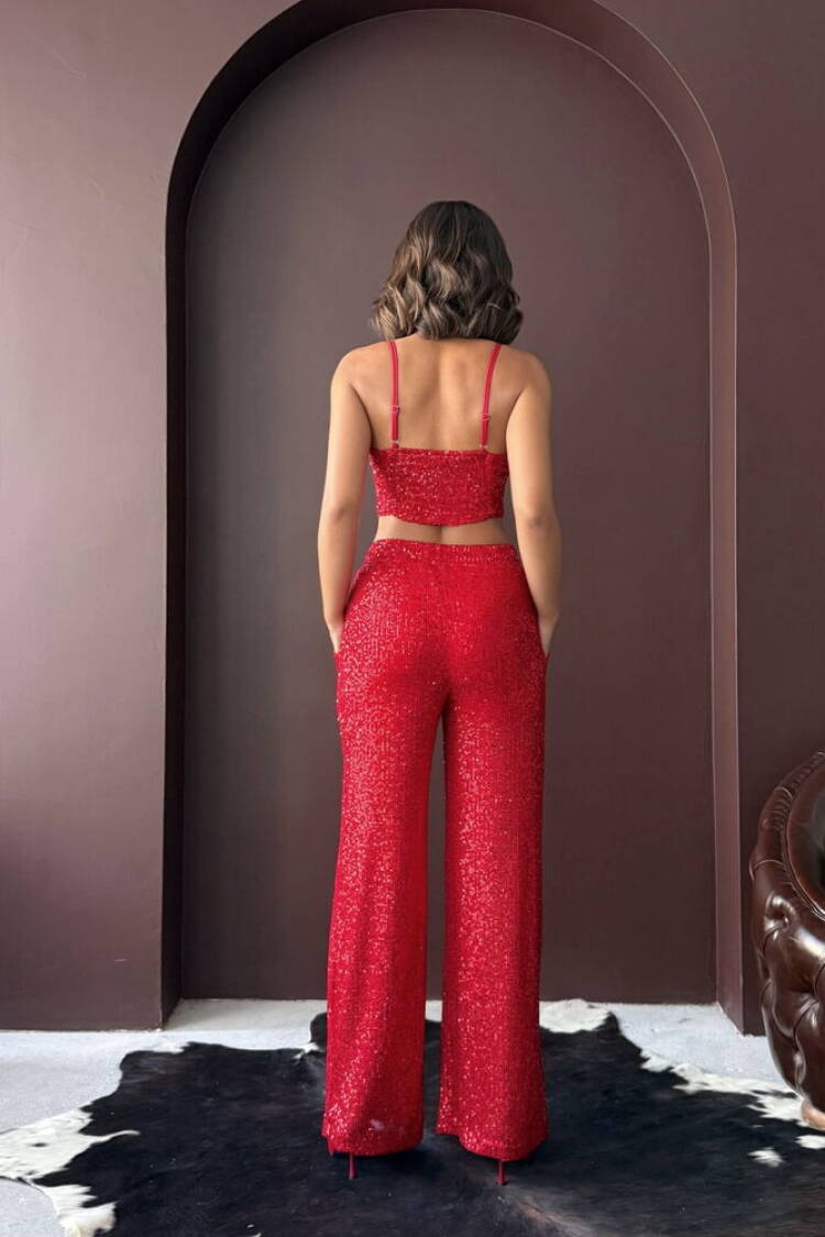 Sequined Palazzo Pants High Waist Wide Leg