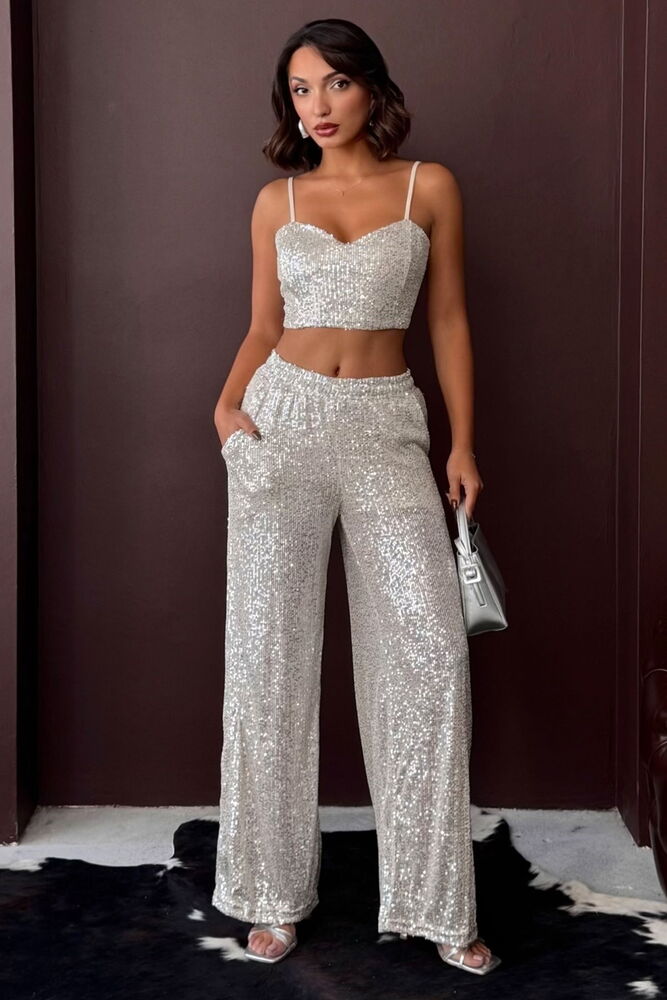 Silver Glam Elegant Palazzo Pants - Brand: Topshow - Women & Kids, Baby Clothes Wholesale - Globality Store