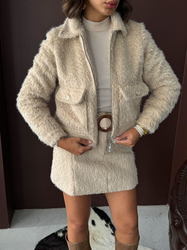 Beige Shacket Jacket Slim Fit With Zip Up