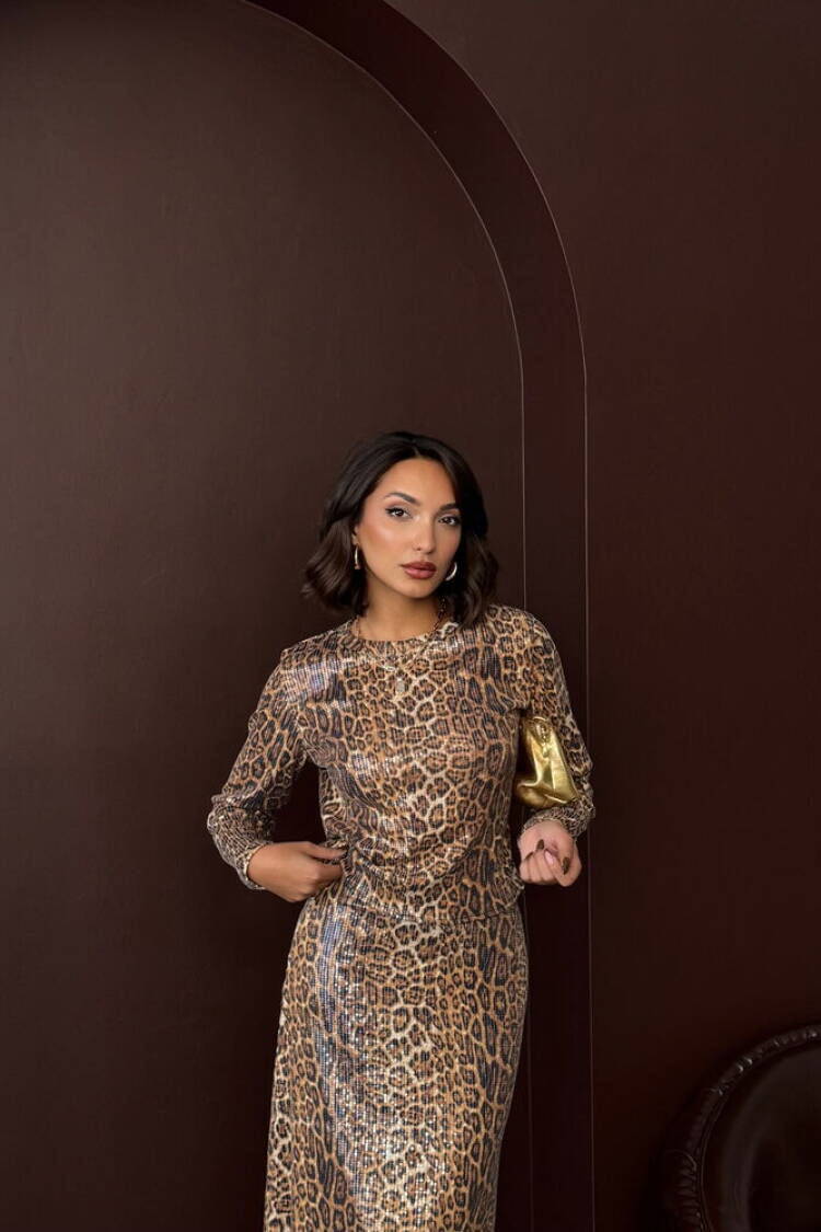 Leopard Print Slim Fit Long Sleeve Blouse