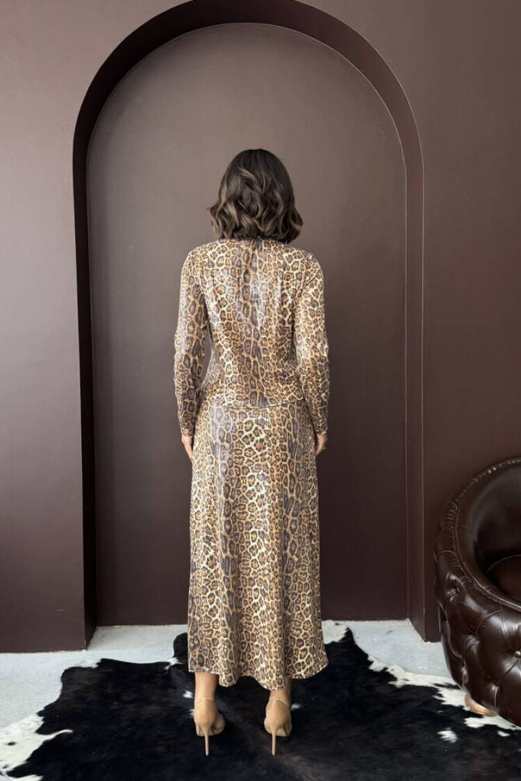 Leopard Print Slim Fit Long Sleeve Blouse
