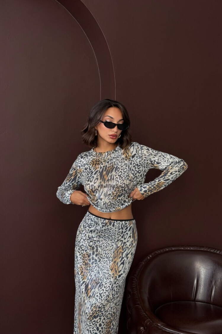 Mix Color Blouse With Leopard Print For Party