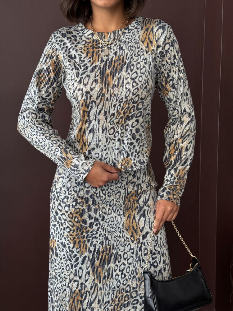 Mix Color Blouse With Leopard Print For Party