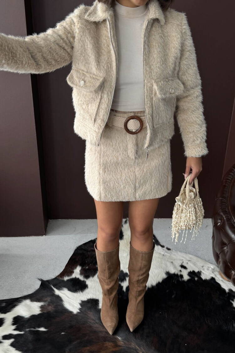 Beige A-Line Mini Skirt With Flap Pocket