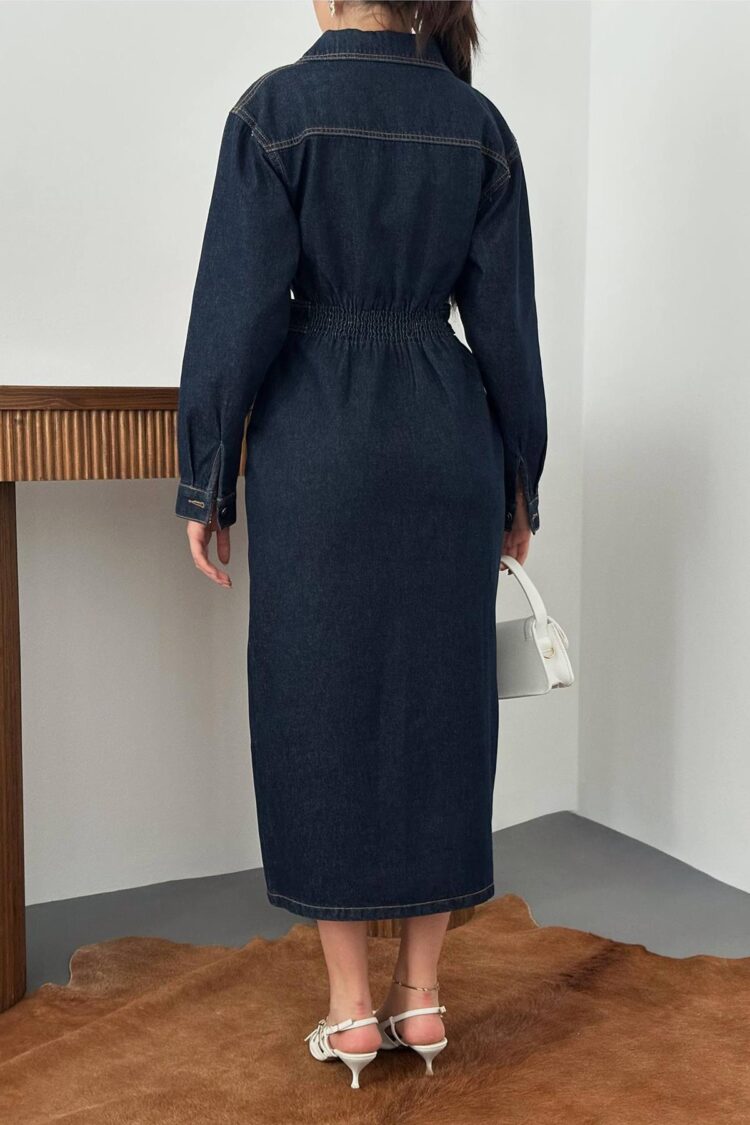 Blue Elegant Sheath Dress With Shawl Collar
