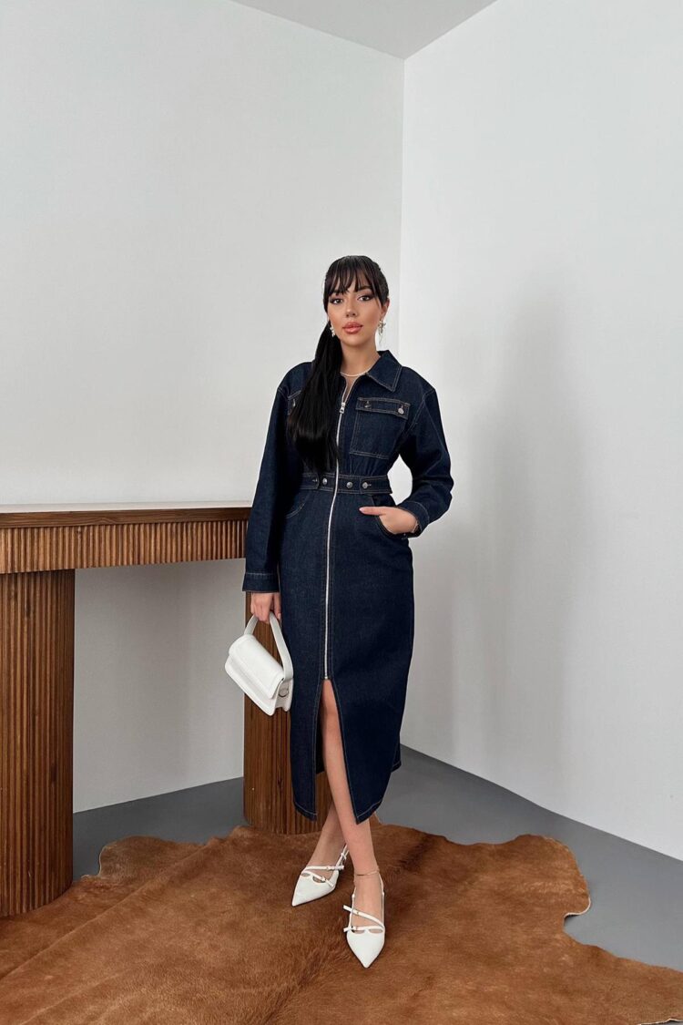 Blue Elegant Sheath Dress With Shawl Collar