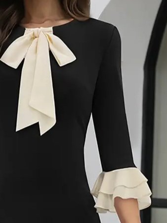 ElegantSheath Dress With Ruffle 3/4 Sleeves