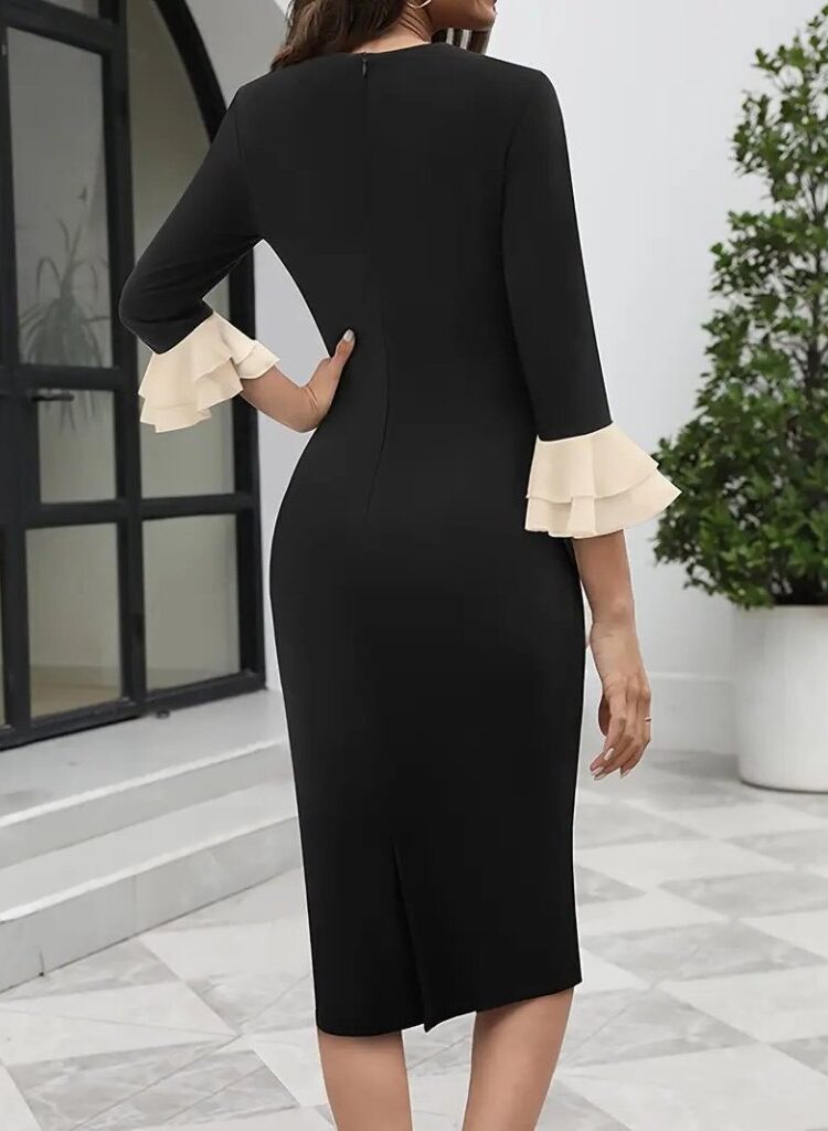 ElegantSheath Dress With Ruffle 3/4 Sleeves