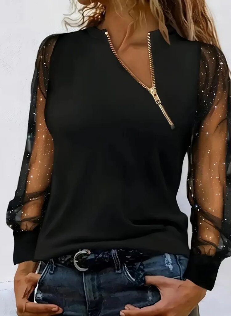 Black Sequined Slim Fit V-Neck Blouse - Brand: Janes - Women & Kids, Baby Clothes Wholesale - Globality Store