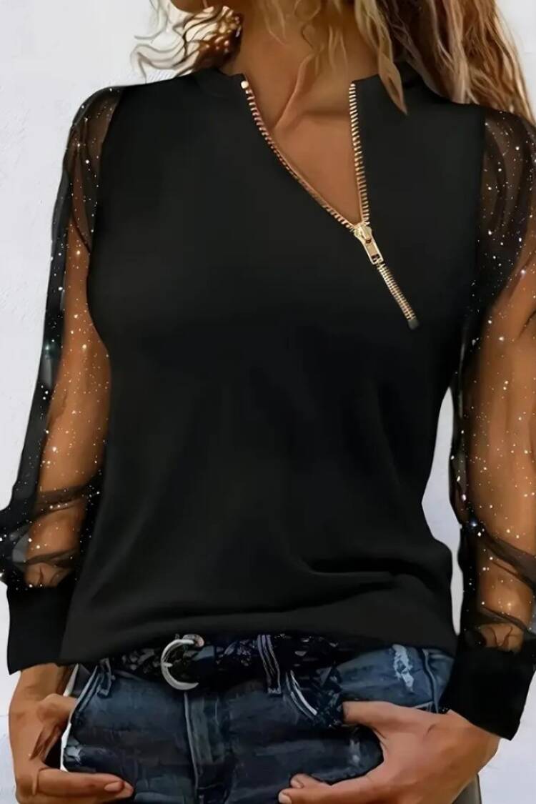 Black Sequined Slim Fit V-Neck Blouse - Brand: Janes - Women & Kids, Baby Clothes Wholesale - Globality Store