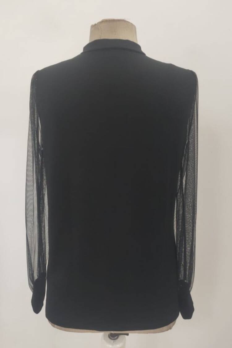 Black Sequined Slim Fit V-Neck Blouse