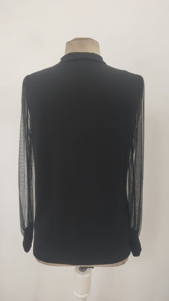 Black Sequined Slim Fit V-Neck Blouse