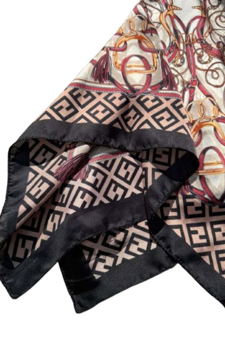Elegant Black Shawl With Geometric And Paisley Patterns
