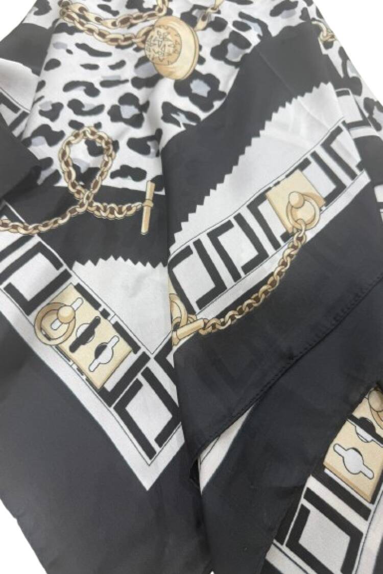 Elegant Black Shawl With Animal And Geometric Prints