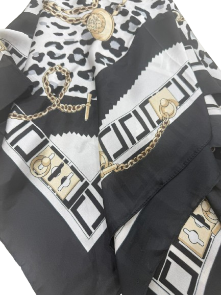Elegant Black Shawl With Animal And Geometric Prints