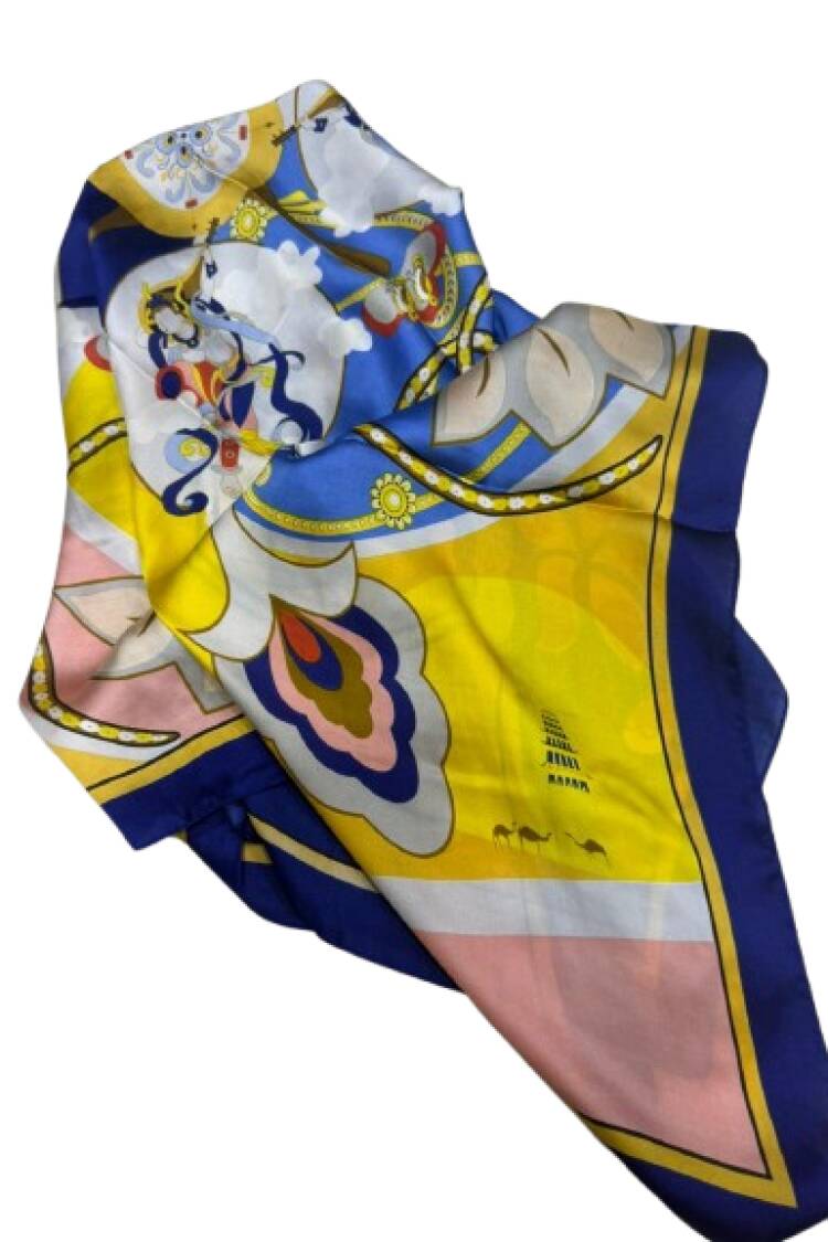 Elegant Blue Shawl With Floral Pattern