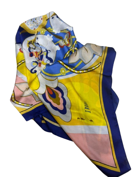 Elegant Blue Shawl With Floral Pattern