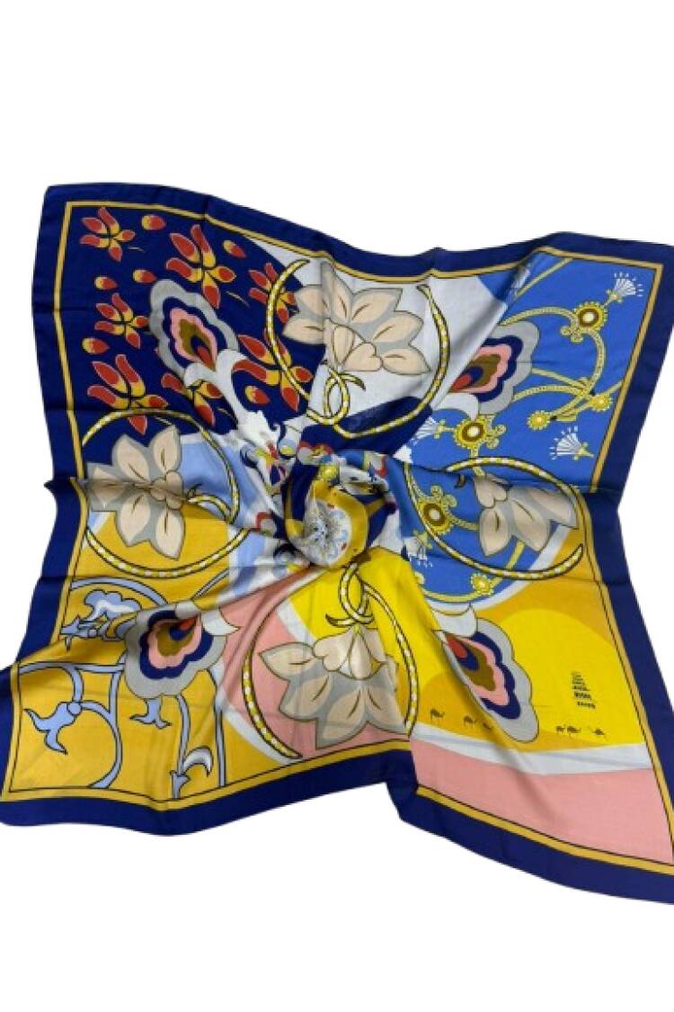 Elegant Blue Shawl With Floral Pattern