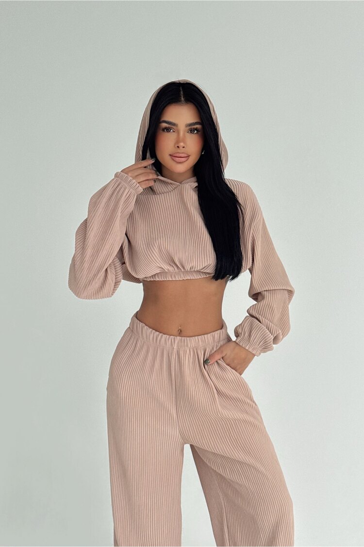 Striped Oversized Fit Suit With Hooded Neck