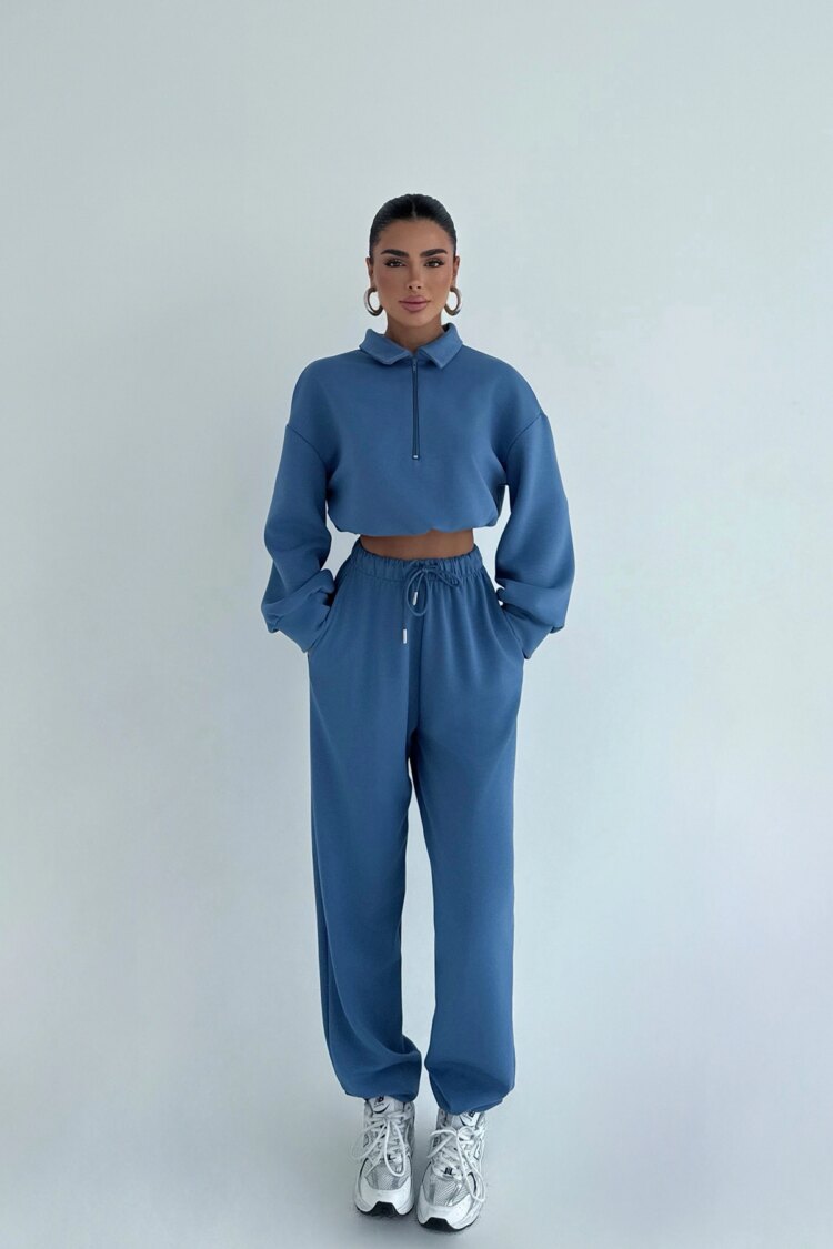 Blue Sport Casual Streetwear Elegant Tracksuit - Brand: EYYO ATELIER - Women & Kids, Baby Clothes Wholesale - Globality Store