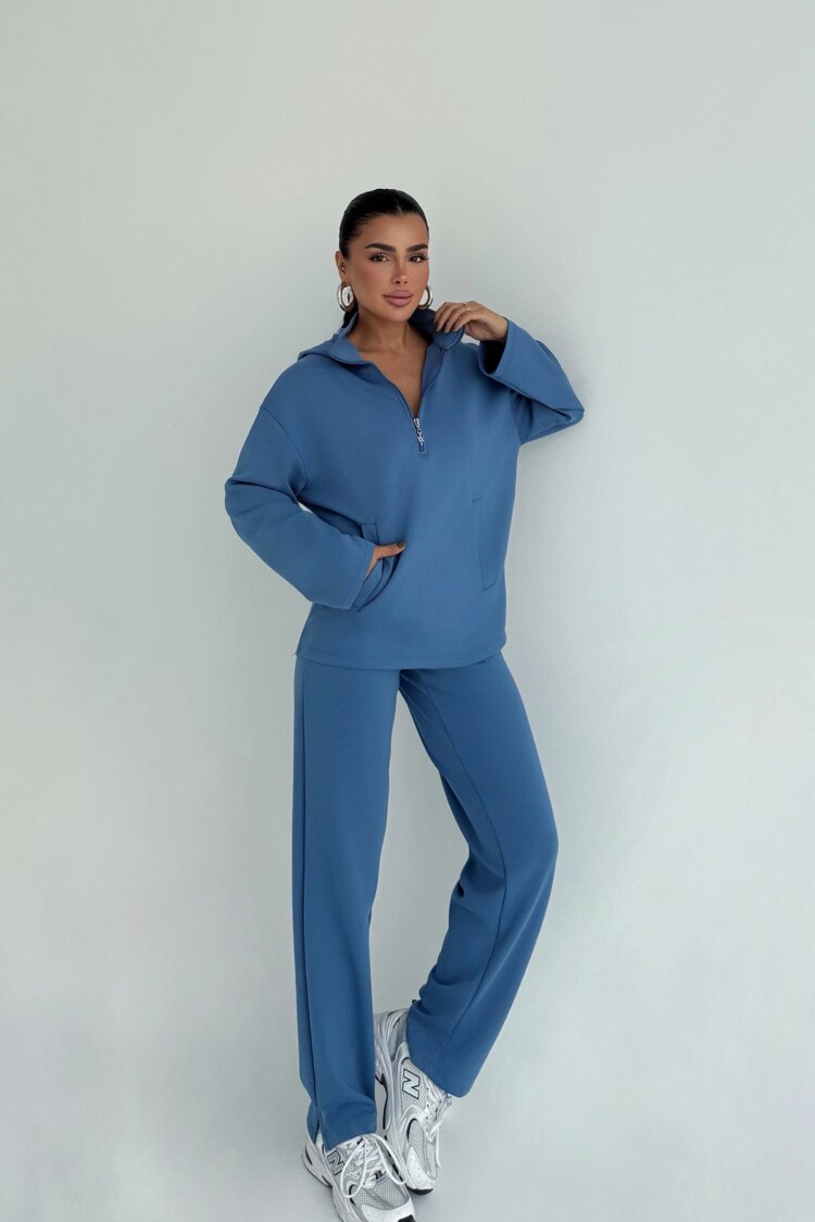 Blue Tracksuit Casual Sport Streetwear Elegant - Brand: EYYO ATELIER - Women & Kids, Baby Clothes Wholesale - Globality Store