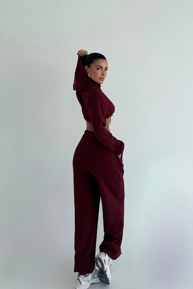 ClaretTracksuit With Hooded Neck & Jogger Pants