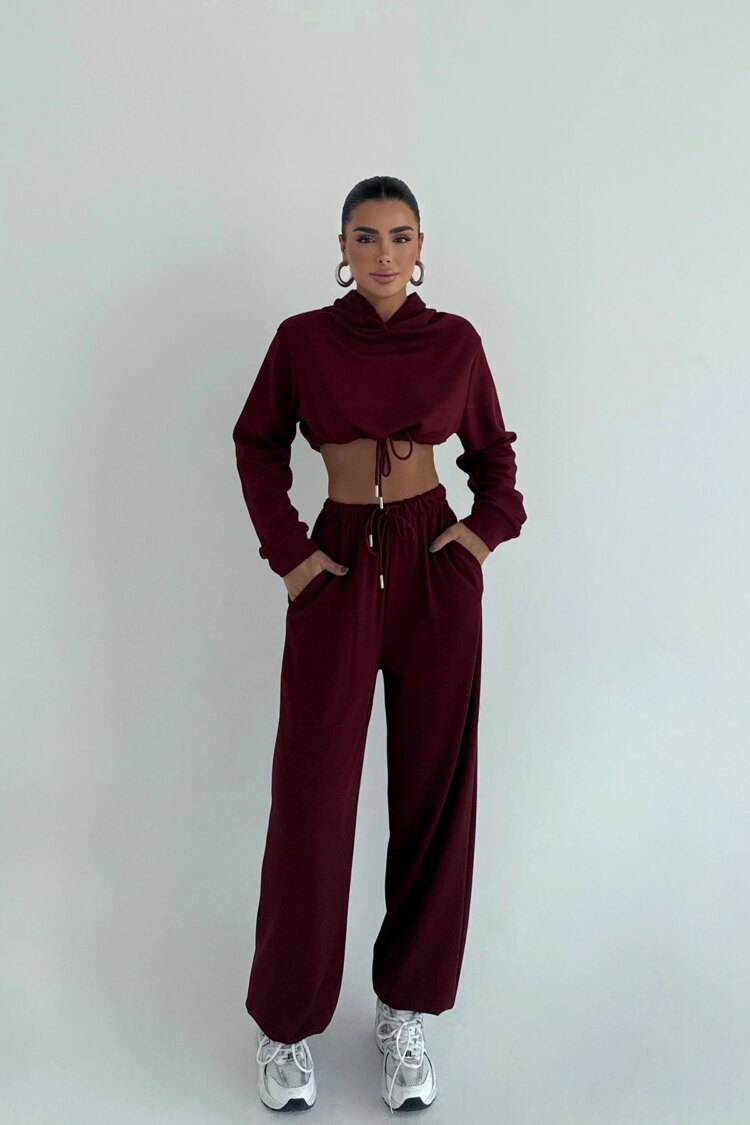 ClaretTracksuit With Hooded Neck & Jogger Pants - Brand: EYYO ATELIER - Women & Kids, Baby Clothes Wholesale - Globality Store