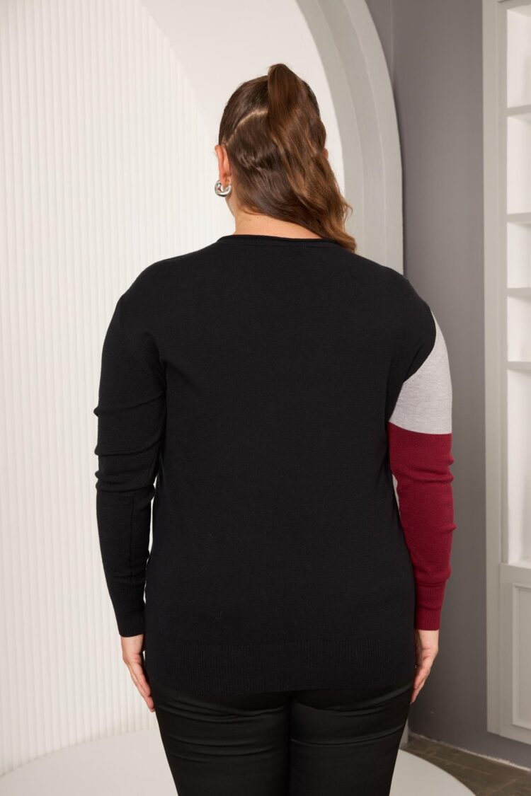 Black Plus Size Color Block Sweater