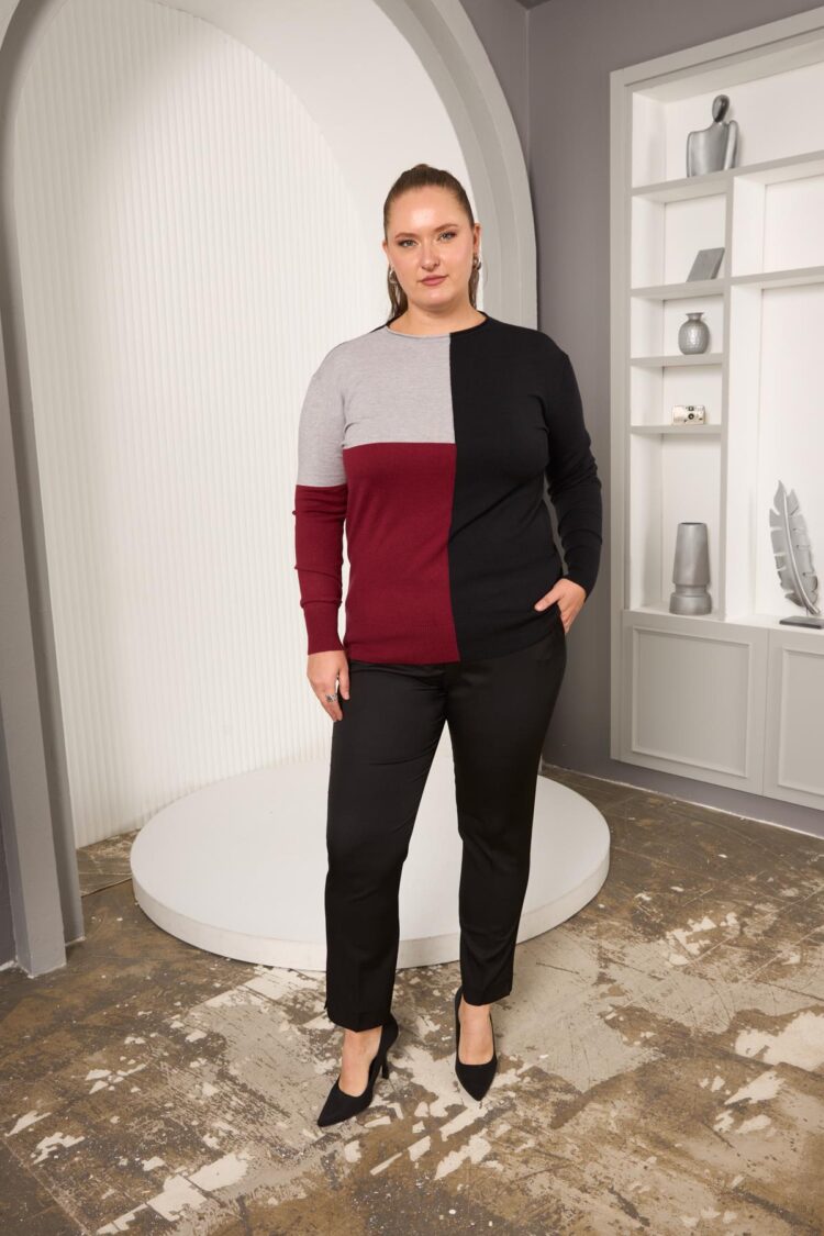 Black Plus Size Color Block Sweater