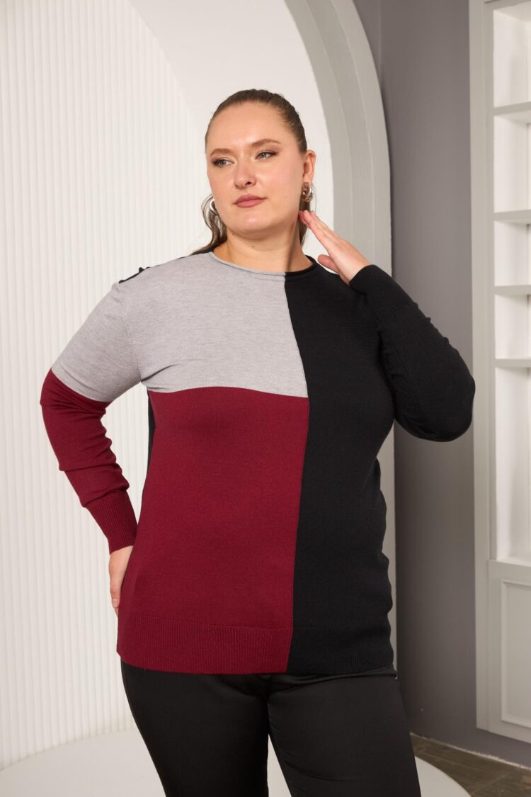 Black Plus Size Color Block Sweater