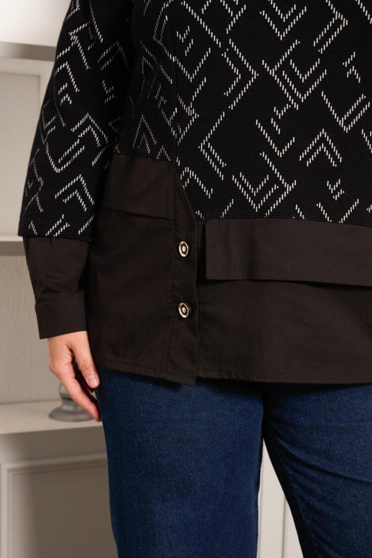 Black Plus Size Polo Neck Blouse